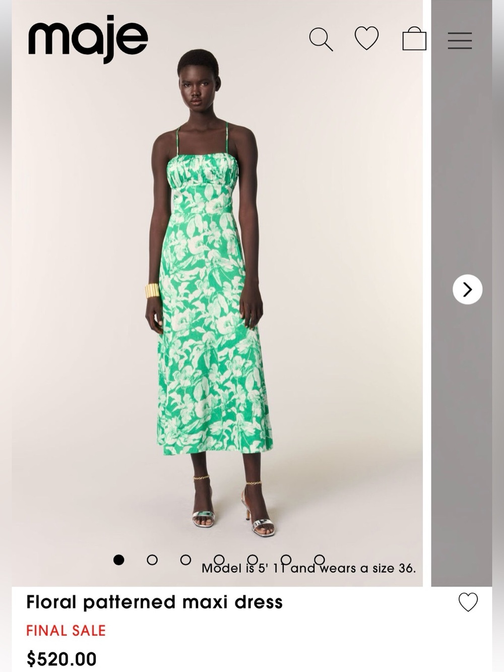 NWT* Maje Green and White Floral Patterned Maxi Dress, sz 36 (US 4)